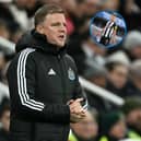 Newcastle United head coach Eddie Howe and Harvey Barnes