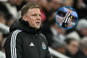 Newcastle United head coach Eddie Howe and Harvey Barnes