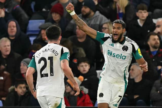 Joelinton celebrates against Crystal Palace.