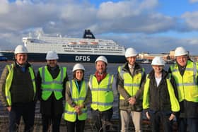 From left: Alexander Coesel and Florian Vreeburg, of KVSA,  Eleni Bougioukou, Port of Tyne, Declan Walsh of DFDS and Tim Scarbrough and Matthew Moss of Ricardo and Peter van de Meerakker, Port of Ijmuiden at the launch the first Green Corridor between England and Holland.