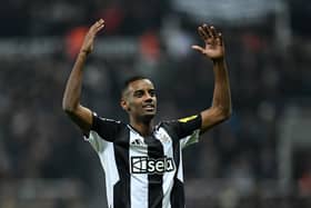 Alexander Isak of Newcastle United celebrates scoring his team's first goal during the Premier League match between Newcastle United FC and Liverpool FC at St James' Park on December 04, 2024 in Newcastle upon Tyne, England. (Photo by Justin Setterfield/Getty Images)