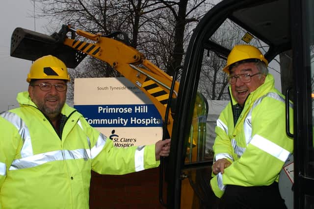 Frank with John Maher, left, the chairman of St Clare's in December 2003.
They were photographed as preparations got under way for the building of an extension at the hospice.
