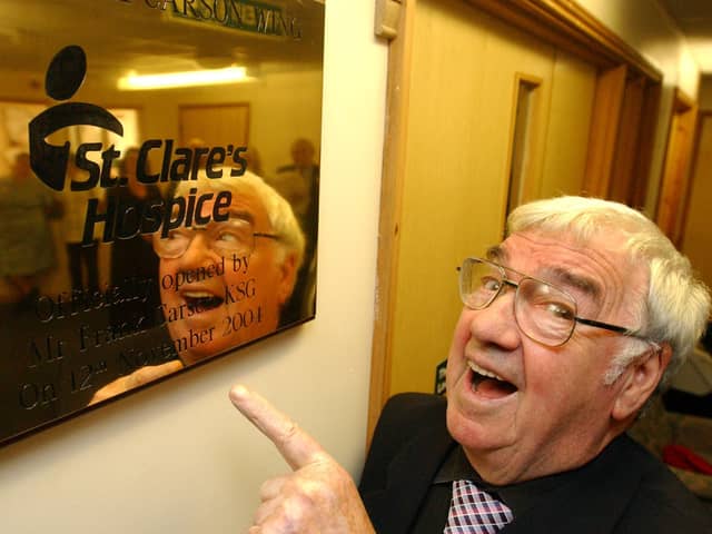 Here's Frank Carson on the day he opened the new wing at St Clare’s Hospice in Jarrow 20 years ago.