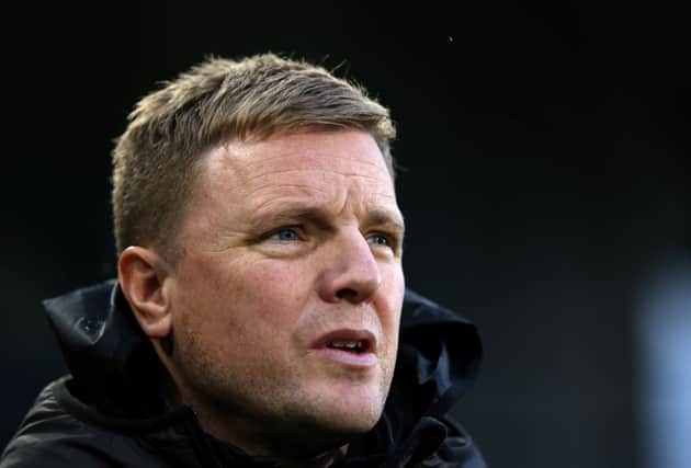 Eddie Howe, Manager of Newcastle United, looks on prior to the Premier League match between Brentford FC and Newcastle United FC at Brentford Community Stadium on December 07, 2024 in Brentford, England. (Photo by Richard Heathcote/Getty Images)