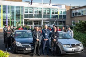 From left: David Eglintine, motor vehicle lecturer, John Howe, general manager of Wilsons Auctions, Steven Rowland, motor vehicle lecturer) and South Tyneside College students.