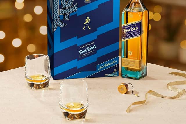 The Johnnie Walker set comes with crystal glasses
