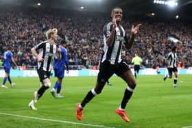 Alexander Isak of Newcastle United celebrates scoring his team's third goal   during the Premier League match between Newcastle United FC and Leicester City FC at St James' Park on December 14, 2024 in Newcastle upon Tyne, England. (Photo by George Wood/Getty Images)
