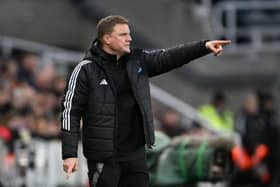 Eddie Howe, Manager of Newcastle United, gestures during the Premier League match between Newcastle United FC and Leicester City FC at St James' Park.(Photo by Stu Forster/Getty Images)