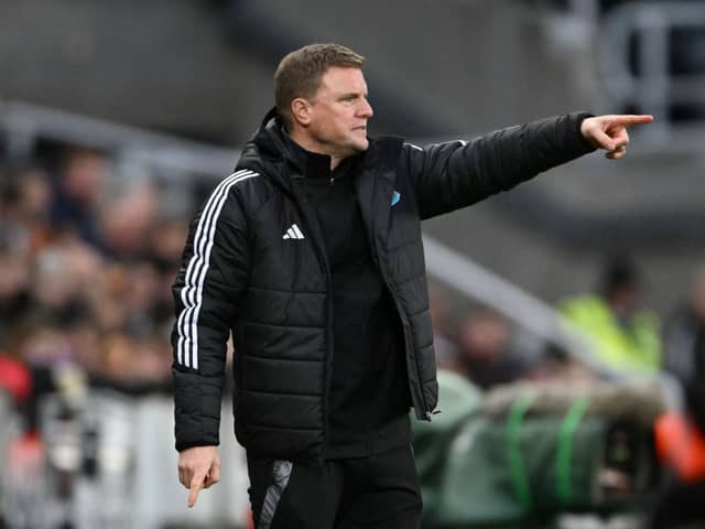 Eddie Howe, Manager of Newcastle United, gestures during the Premier League match between Newcastle United FC and Leicester City FC at St James' Park.(Photo by Stu Forster/Getty Images)
