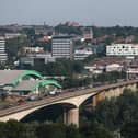 General view of the morning traffic traveling into Newcastle City Centre on the Redheugh Bridge.