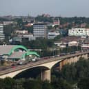 General view of the morning traffic traveling into Newcastle City Centre on the Redheugh Bridge.