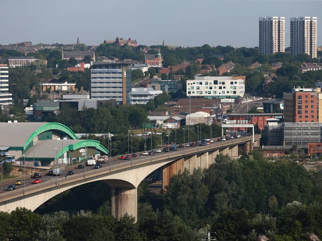 General view of the morning traffic traveling into Newcastle City Centre on the Redheugh Bridge.