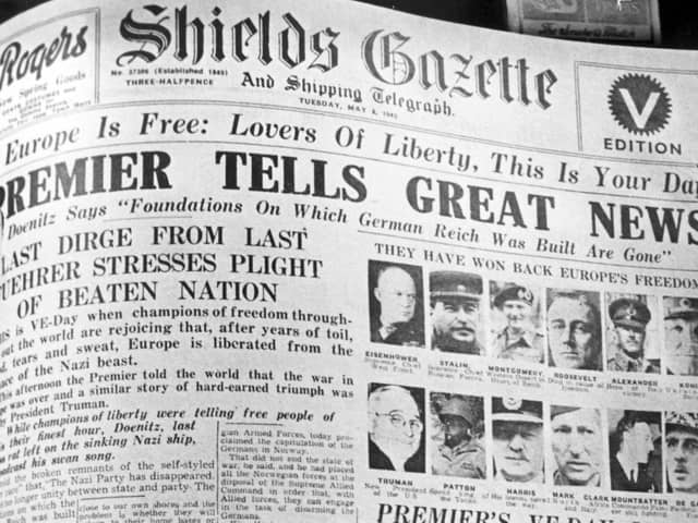 The front page of the Shields Gazette on VE Day in 1945.