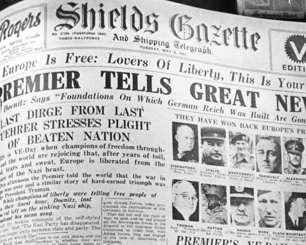 The front page of the Shields Gazette on VE Day in 1945.