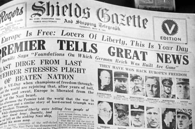 The front page of the Shields Gazette on VE Day in 1945.