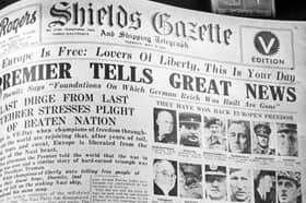 The front page of the Shields Gazette on VE Day in 1945.