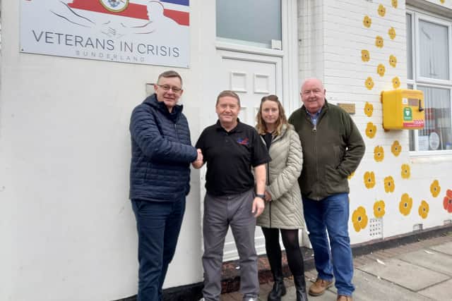 From left: Stephen Lee, UK Docks operations director, Ger Fowler, founder of Veterans in Crisis Sunderland, Emma Bryson, UK Docks office manager, John Lally, UK Docks technical manager.