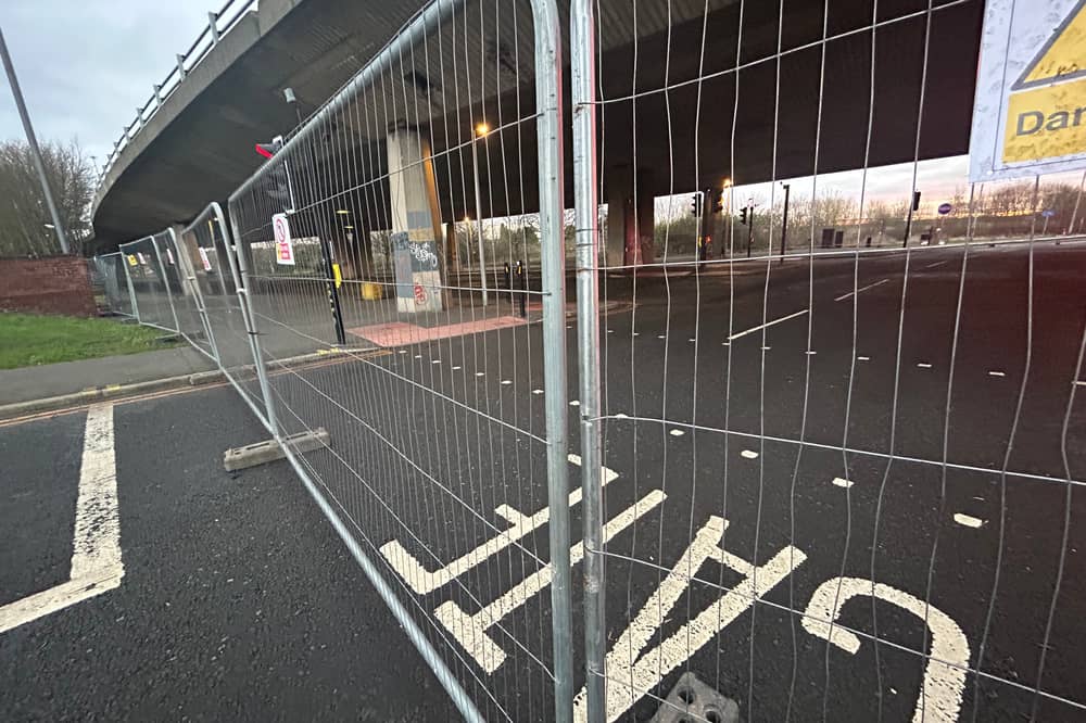 The closed Gateshead Flyover