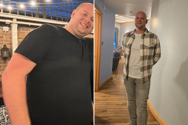 Matt has gone from a 44-sized waist down to a 36-sized wasit.