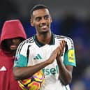Alexander Isak of Newcastle United celebrates with the match ball after scoring a hat-trick after the Premier League match between Ipswich Town FC and Newcastle United FC at Portman Road on December 21, 2024 in Ipswich, England. (Photo by Michael Regan/Getty Images)