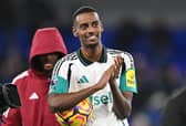 Alexander Isak of Newcastle United celebrates with the match ball after scoring a hat-trick after the Premier League match between Ipswich Town FC and Newcastle United FC at Portman Road on December 21, 2024 in Ipswich, England. (Photo by Michael Regan/Getty Images)