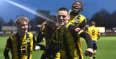 Hebburn Town celebrate as they claimed a 3-1 win against Blyth Spartans (photo Tyler Lopes)