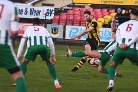 Former Blyth Spartans defender Matty Elsdon was on the scoresheet as Hebburn Town claimed a 3-1 win against his old club on Saturday (photo Tyler Lopes)