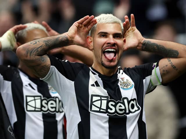 Bruno Guimaraes of Newcastle United celebrates scoring his sides goal which is later disallowed during the Premier League match between Newcastle United FC and Aston Villa FC at St James' Park on December 26, 2024 in Newcastle upon Tyne, England. (Photo by Ian MacNicol/Getty Images)