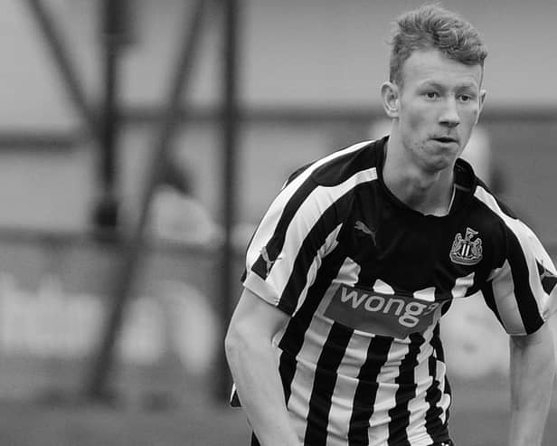  Michael Newberry of Newcastle United in action during the U18 Premier League match between Liverpool and Newcastle United on February 28, 2015 in Kirkby, England. (Photo by Nick Taylor/Liverpool FC via Getty Images)