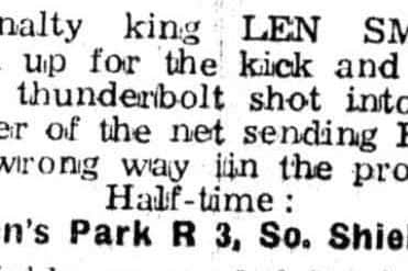 The moment when Len Smith scored for South Shields in the third round of the FA Cup.