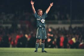 Following that hooped away kit was always going to be a big ask wasn't it?  Adidas did their best with this denim(ish) effort as Alan Shearer's first season was played out at Newcastle.  Worn in the last ever Wear-Tyne derby at Roker Park, which Newcastle won thanks to goals from Les Ferdinand and Peter Beardsley.