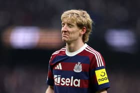 Anthony Gordon of Newcastle United reacts during the Premier League match between Tottenham Hotspur FC and Newcastle United FC at Tottenham Hotspur Stadium on January 04, 2025 in London, England. (Photo by Alex Pantling/Getty Images)