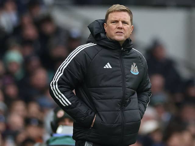 Newcastle United's English head coach Eddie Howe looks on during the English Premier League football match between Tottenham Hotspur and Newcastle United at the Tottenham Hotspur Stadium. (Photo by ADRIAN DENNIS/AFP via Getty Images)