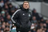 Newcastle United's English head coach Eddie Howe looks on during the English Premier League football match between Tottenham Hotspur and Newcastle United at the Tottenham Hotspur Stadium. (Photo by ADRIAN DENNIS/AFP via Getty Images)