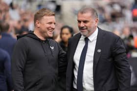 Ange Postecoglou and Eddie Howe. Tottenham Hotspur host Newcastle United in the Premier League this lunchtime.