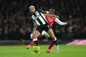 Joelinton was booked in the Carabao Cup semi-final first leg against Arsenal. 