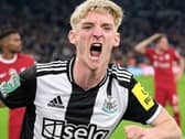 An AI generated image of Anthony Gordon celebrating an equalising goal for Newcastle United against Liverpool in the Carabao Cup final. 