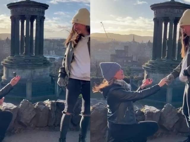 Heart-warming moment couple surprise each other during proposal.