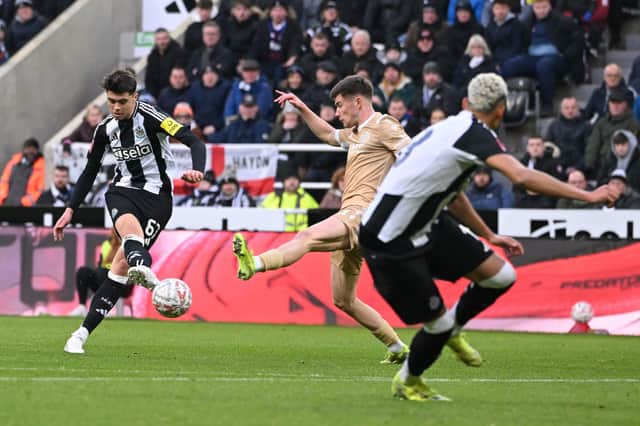 Lewis Miley scores for Newcastle United against Bromley. 