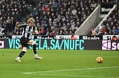 Anthony Gordon of Newcastle United scores his team's third goal during the Premier League match between Newcastle United FC and Wolverhampton Wanderers FC at St James' Park on January 15, 2025 in Newcastle upon Tyne, England. (Photo by Stu Forster/Getty Images)