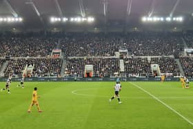 Pitchside boards advertising the Saudi Arabian Public Investment Fund were on display for the first time at St James' Park against Wolves on Wednesday. 