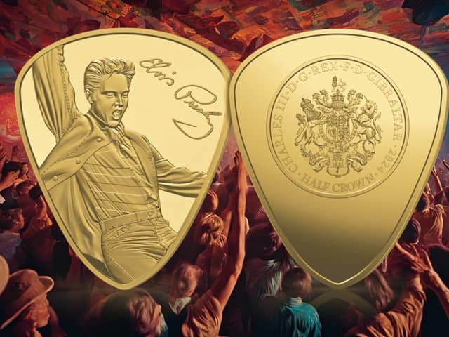 The gold plectrum coin is layered in pure 24-carat gold