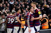 Sandro Tonali of Newcastle United celebrates scoring his team's third goal with teammates during the Premier League match between Southampton FC and Newcastle United FC at St Mary's Stadium on January 25, 2025 in Southampton, England. (Photo by Eddie Keogh/Getty Images)