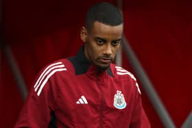 Alexander Isak of Newcastle United FC reacts as the teams walk out onto the pitch during the Premier League match between Southampton FC and Newcastle United FC at St Mary's Stadium. (Photo by Ryan Pierse/Getty Images)