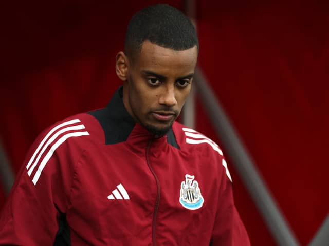 Alexander Isak of Newcastle United FC reacts as the teams walk out onto the pitch during the Premier League match between Southampton FC and Newcastle United FC at St Mary's Stadium. (Photo by Ryan Pierse/Getty Images)