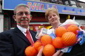 Mills store in Stanhope Road was one of 12 piloting a healthy food scheme in 2008, with David Pickford and Maureen Potts pictured.