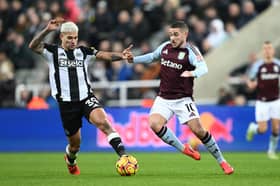 Newcastle United midfielder Bruno Guimaraes in action against Aston Villa. 