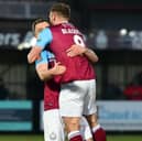 South Shields celebrate after Kyle Crossley grabbed their equaliser in a 1-1 home draw with Scarborough Athletic (photo Kevin Wilson)