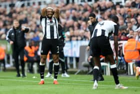 Joelinton of Newcastle United reacts during the Premier League match between Newcastle United FC and Arsenal FC at St James' Park on November 02, 2024 in Newcastle upon Tyne, England. (Photo by George Wood/Getty Images)