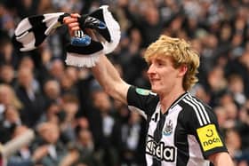 Anthony Gordon of Newcastle United celebrates scoring his team's second goal during the Carabao Cup Semi Final Second Leg match between Newcastle United and Arsenal at St James' Park on February 05, 2025 in Newcastle upon Tyne, England. (Photo by Stu Forster/Getty Images)